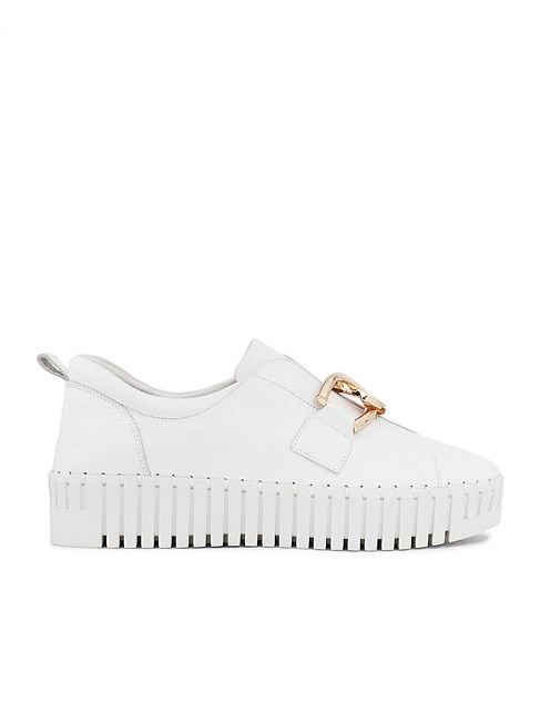 Buckles White Leather Sneakers