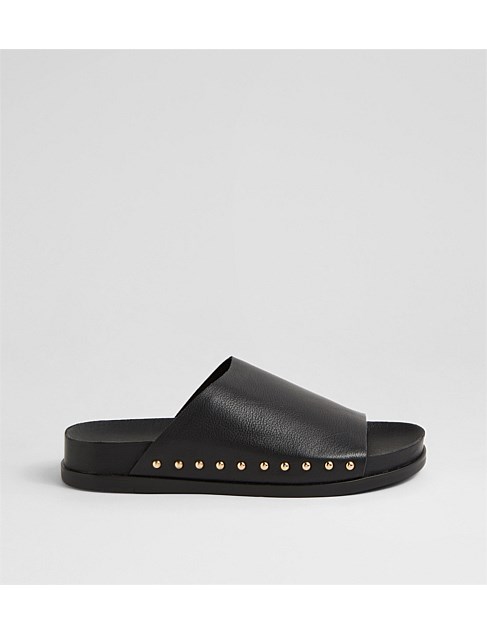 Tiema Black Leather Slides