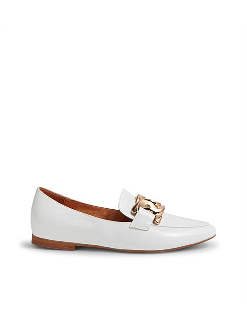 Symona White Patent Leather Loafers