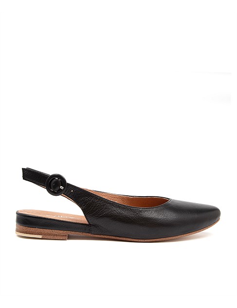 Fancy Black Leather Sling Back Flats