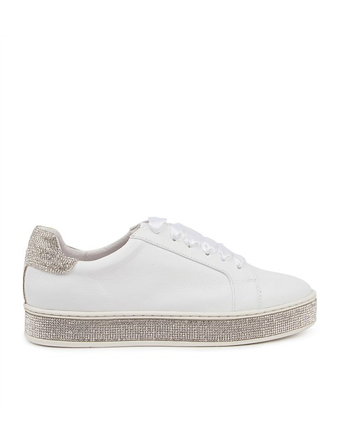 PLUR WHITE SILVER LEATHER JEWELS SNEAKERS