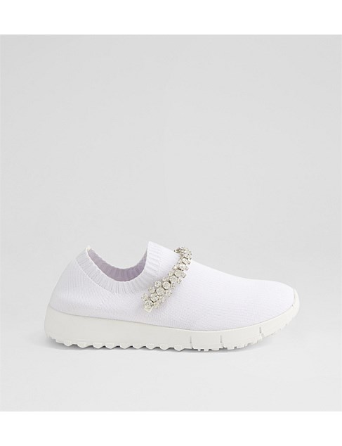 Joli White Silver Trim Fabric Sneakers