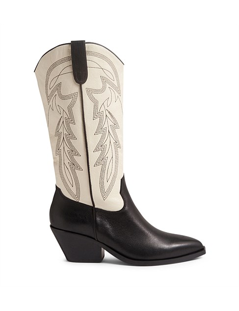 Riders Black Cream Leather Knee High Boots