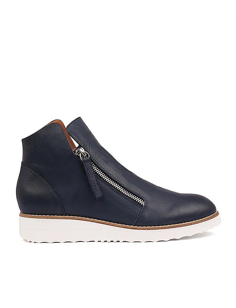 Olise Navy Leather Ankle Boots