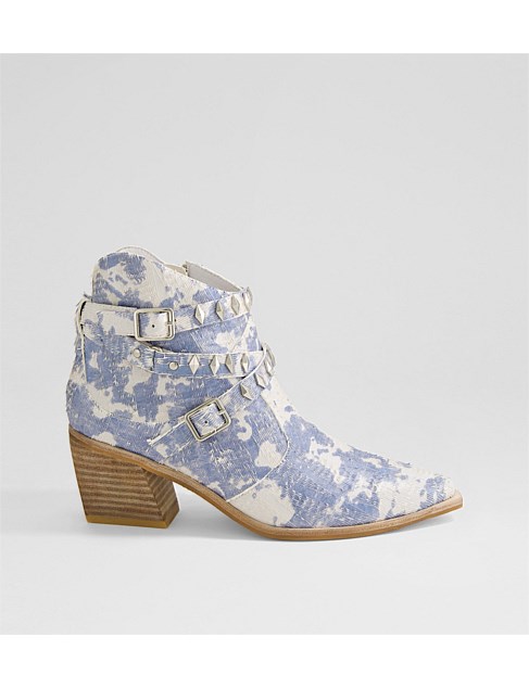 Jonmo Ivory Denim Cut Leather Ankle Boots