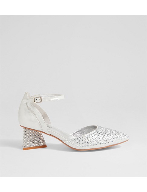 Matvi Silver Shimmer Leather Jewels Heels