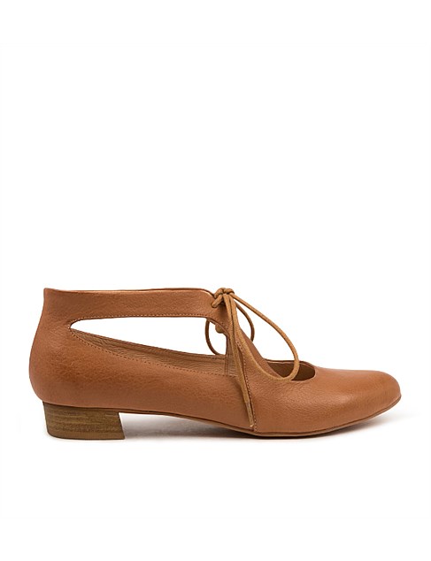 Earing Dark Tan Leather Lace Up Flats