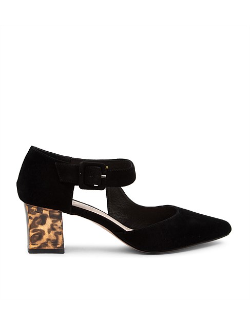 Happie Black Leopard Suede Heels