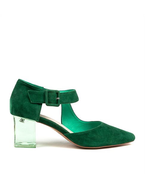 HAPPIE EMERALD SUEDE HEELS