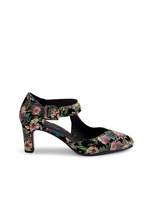 Trinities Black Floral Suede Heels