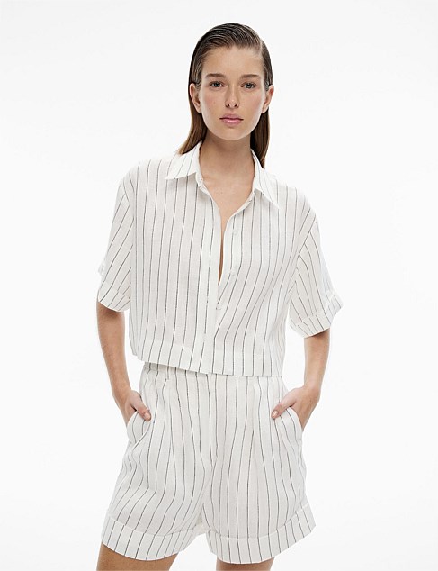 Linen Stripe Crop Shirt