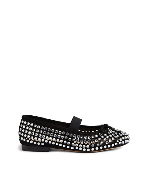 Belizta Black Silver Suede Jewels Ballet Flats