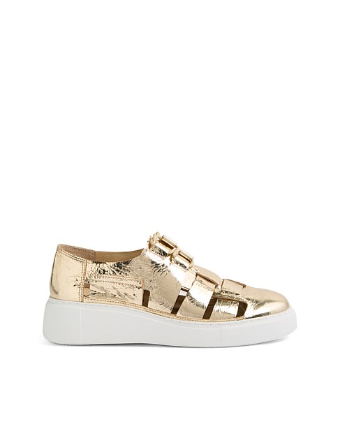 Yaos Pale Gold White Shine Leather Sneakers