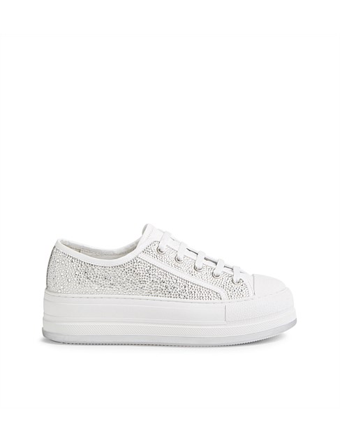 Glidza White Silver Leather Jewels Sneakers