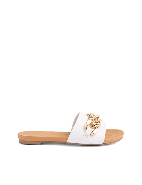 Jaddle White Leather Slides