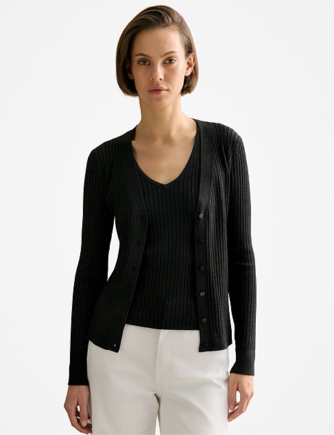 Shimmer Knit V Neck Cardigan