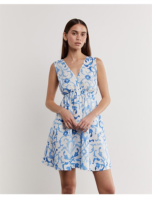 ILA LINEN MOSAIC MINI DRESS