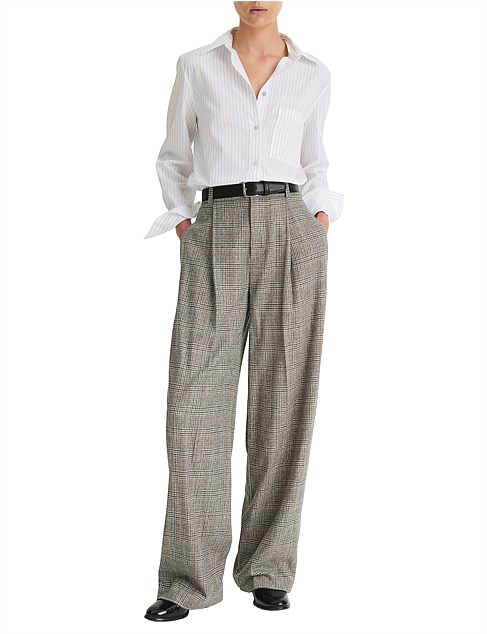 HIGH RISE WOOL PLAID TROUSERS