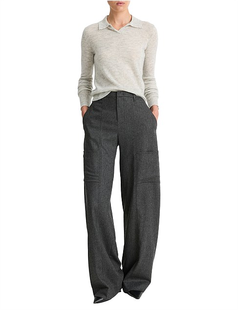 BRUSHED WOOL-BLEND HERRINGBONE PANT