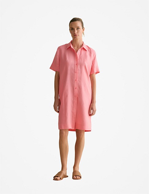 Linen Button Through Shift Dress