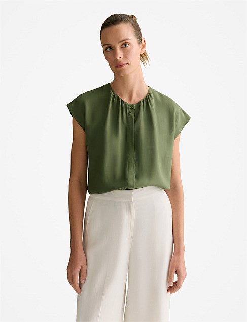 Modal Gather Detail Cap Sleeve Blouse