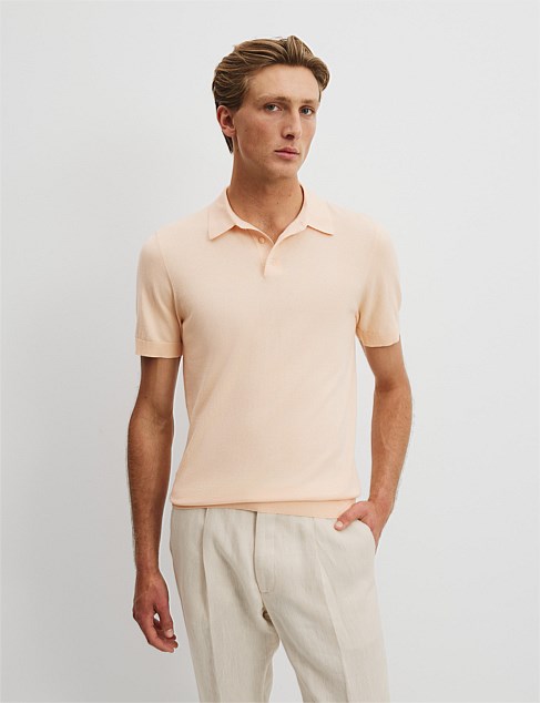 Cotton Silk Button Knit Polo