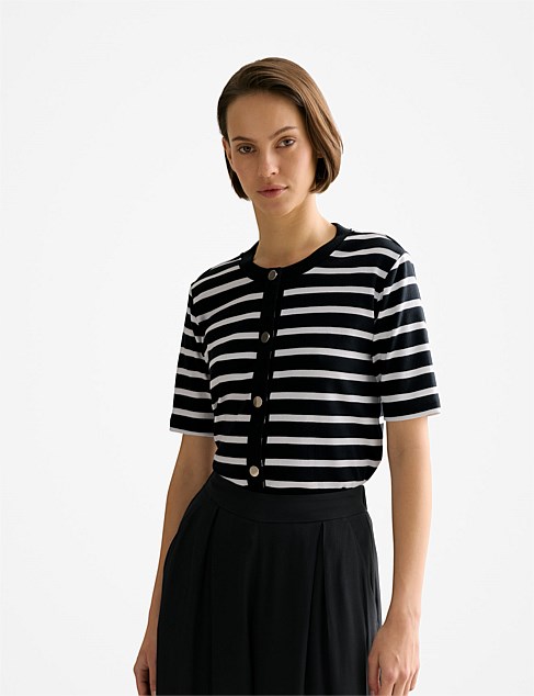 Australian Cotton Stripe Button Through Top