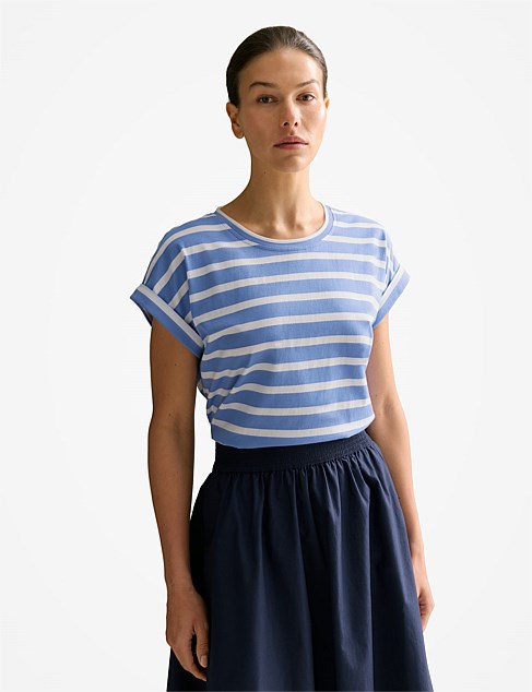 Pima Cotton Stripe Cuff Detail T-shirt