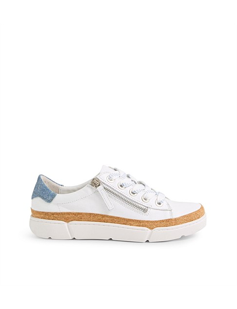 TORAYNE WHITE BLUE DENIM LEATHER SNEAKERS