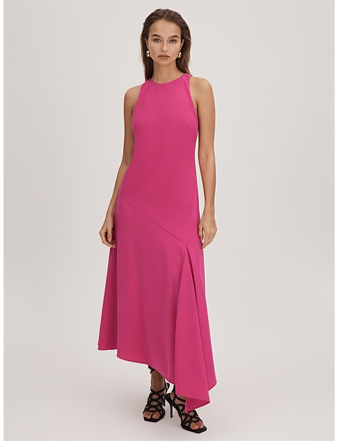 Crepe Asymmetric Midi Dress