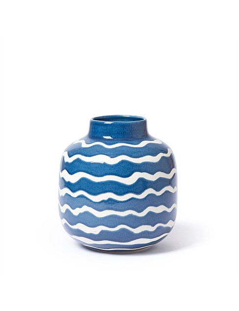 Wiggle Sgraffito Vase Blue