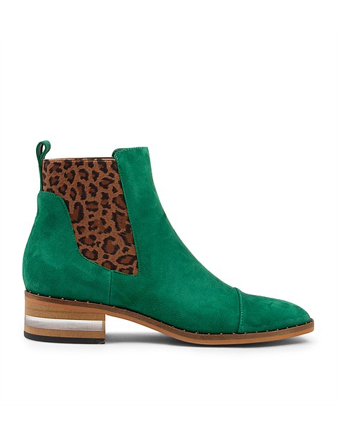 Forda Dark Emerald Leopard Suede Ankle Boots