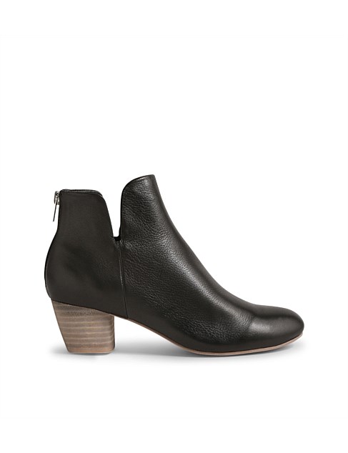 Dollars Black Natural Heel Leather Ankle Boots