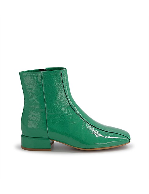 Vamee Dark Emerald Patent Leather Ankle Boots