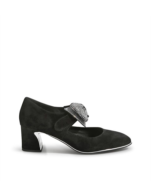 Jennos Black Silver Suede Jewels Heels