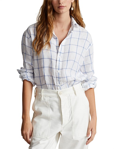 RELAXED FIT PLAID LINEN SHIRT