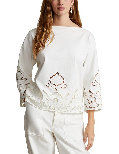 EYELET-EMBROIDERED COTTON TOP