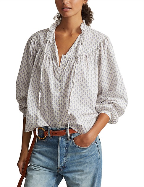 FLORAL COTTON POPLIN TOP