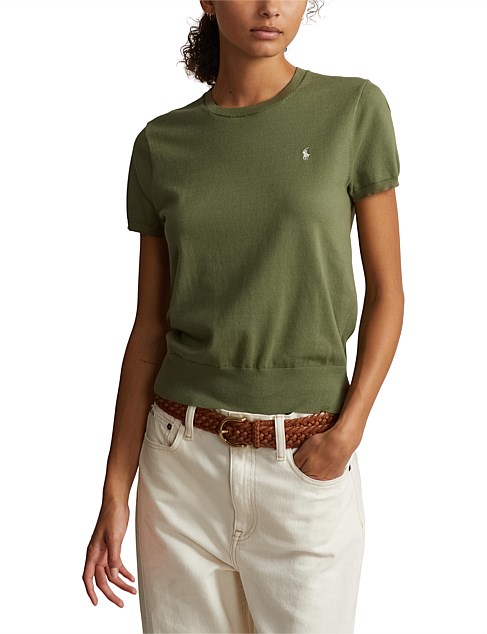 COTTON-BLEND SHORT-SLEEVE SWEATER