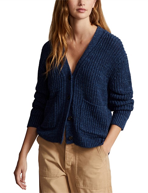 LINEN-COTTON V-NECK CARDIGAN