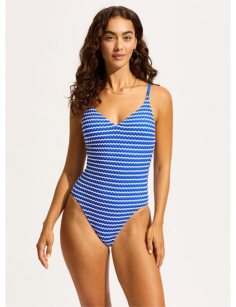 Mesh Effect V Neck One Piece