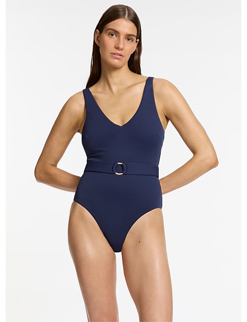 Isla Rib V Neck Belted One Piece Swimsuit