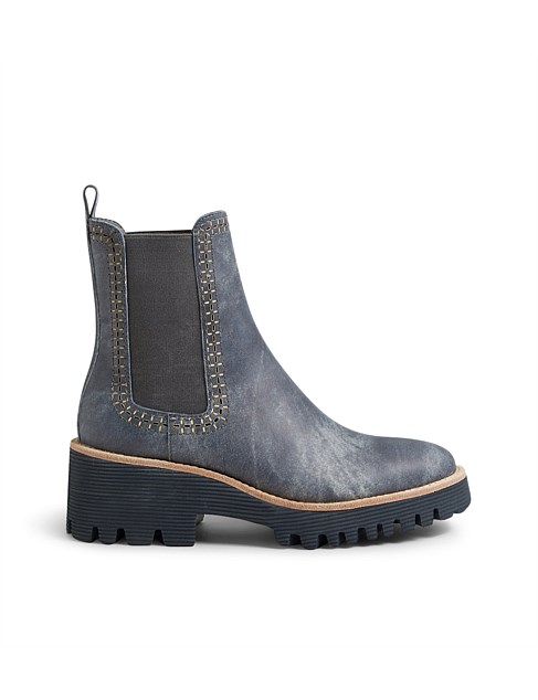 Donya Washed Denim Leather Chelsea Boots