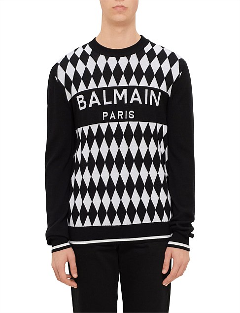 DIAMOND BALMAIN LOGO JAQUARD CREW NECK SWEATER