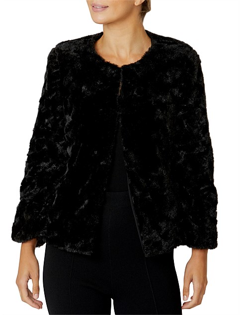 ESTELLE BLACK FAUX FUR JACKET