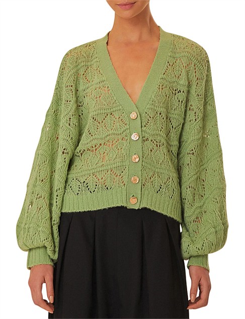 GREEN TEXTURED KNIT CARDIGAN