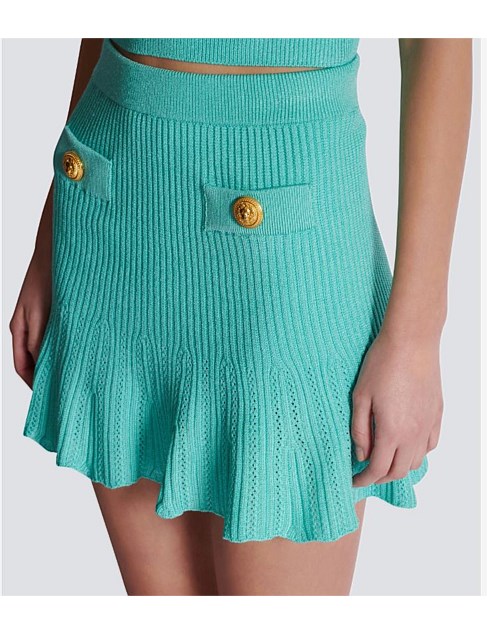 PLEATED KNIT FLARE MINI SKIRT