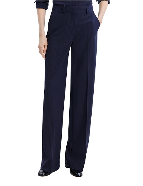 Pinstripe Wool Relaxed Straight Pants