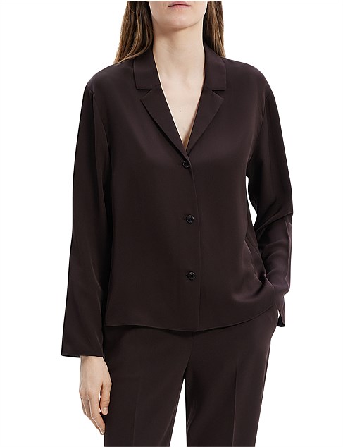 Silk Notched Lapel Collar Blouse