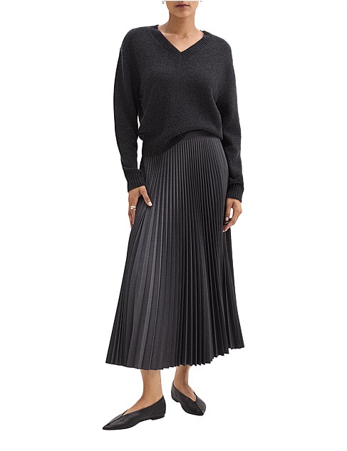 PLEATED WOOL-BLEND SKIRT